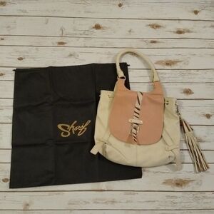 Sharif Cream and Pink Large Leather Shoulder Bag